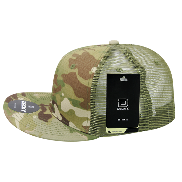 High Crown Multi Camo Trucker Snapback Cap, Camo/Olive Adjustable Hat