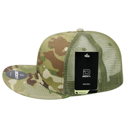High Crown Multi Camo Trucker Snapback Cap, Camo/Olive Adjustable Hat