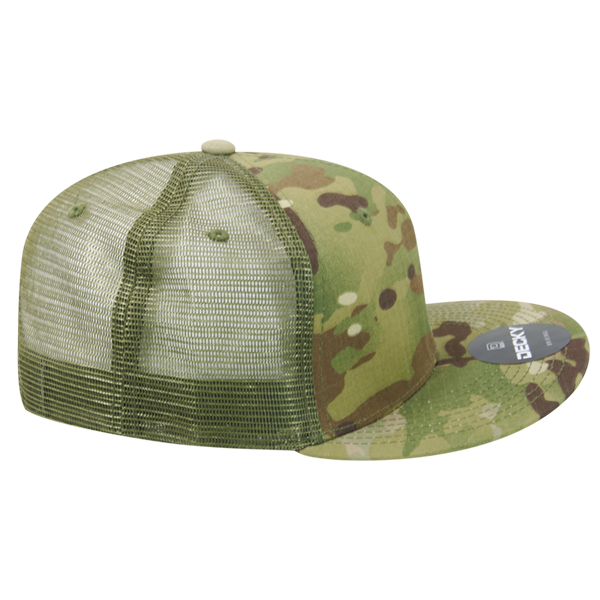 High Crown Multi Camo Trucker Snapback Cap, Camo/Olive Adjustable Hat