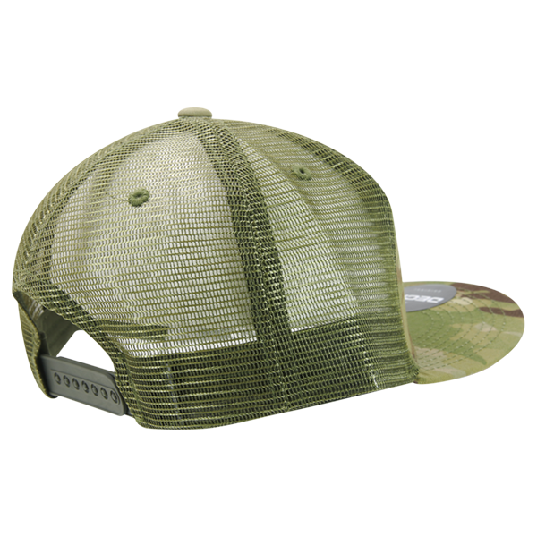 High Crown Multi Camo Trucker Snapback Cap, Camo/Olive Adjustable Hat