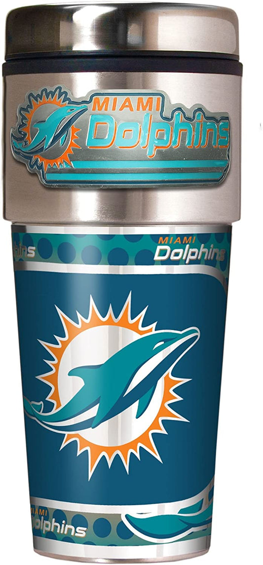 Miami Dolphins 메탈릭 여행 텀블러 스테인리스 스틸 16온스