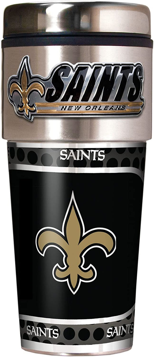 Vaso de viaje metálico New Orleans Saints de acero inoxidable de 16 onzas