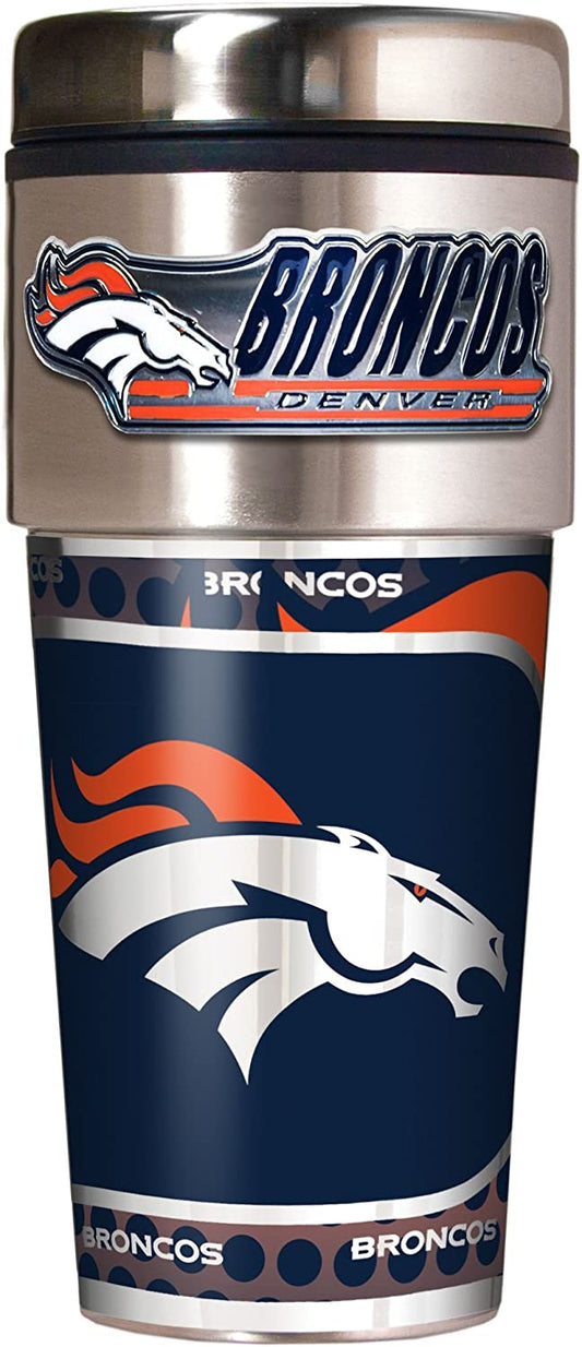 Vaso de viaje metálico Denver Broncos de acero inoxidable de 16 onzas