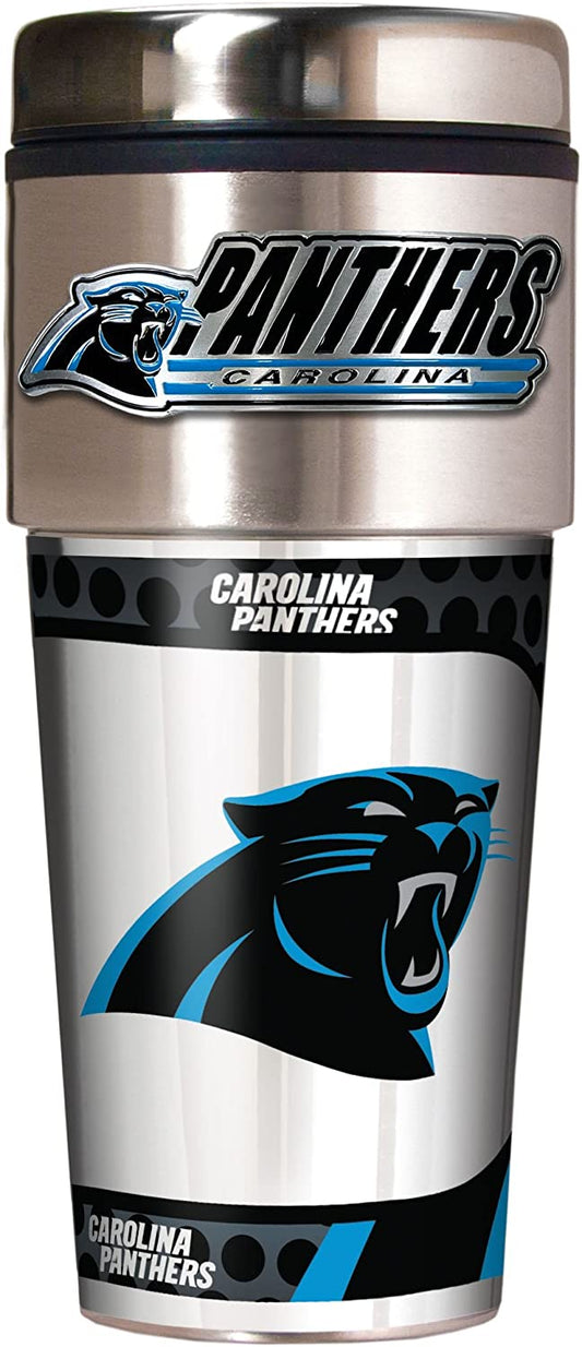 Vaso de viaje metálico de Carolina Panthers de acero inoxidable de 16 onzas