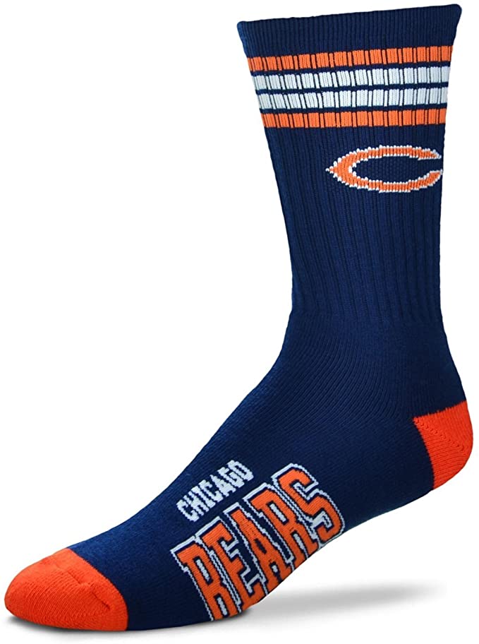 FBF 4 Stripe Deuce Crew Socks Chicago Bears Large(10-13)