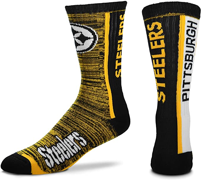 FBF Bar Stripe Vert Crew Socks Pittsburgh Steelers Large(10-13)