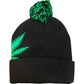 BLACK Pom Cuffed Knit Marijuana Leaf HIGHLIFE Printed Beanie Hats