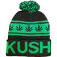 BLACK Pom Cuffed Knit Marijuana Leaf KUSH Printed Stripe Beanie Hats