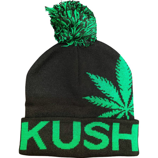 NEGRO Pom Cuffed Knit Marijuana Leaf KUSH Printed Beanie Hats