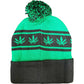 Green Pom Cuffed Knit Marijuana Leaf Printed Stripe Beanie Hats