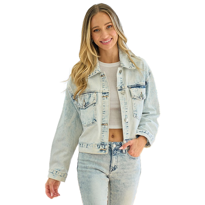 Women's Acid Washed Vintage Short Denim Jacket