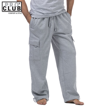 Pro Club - Pantalones de chándal cargo de forro polar pesado para hombre, color gris jaspeado