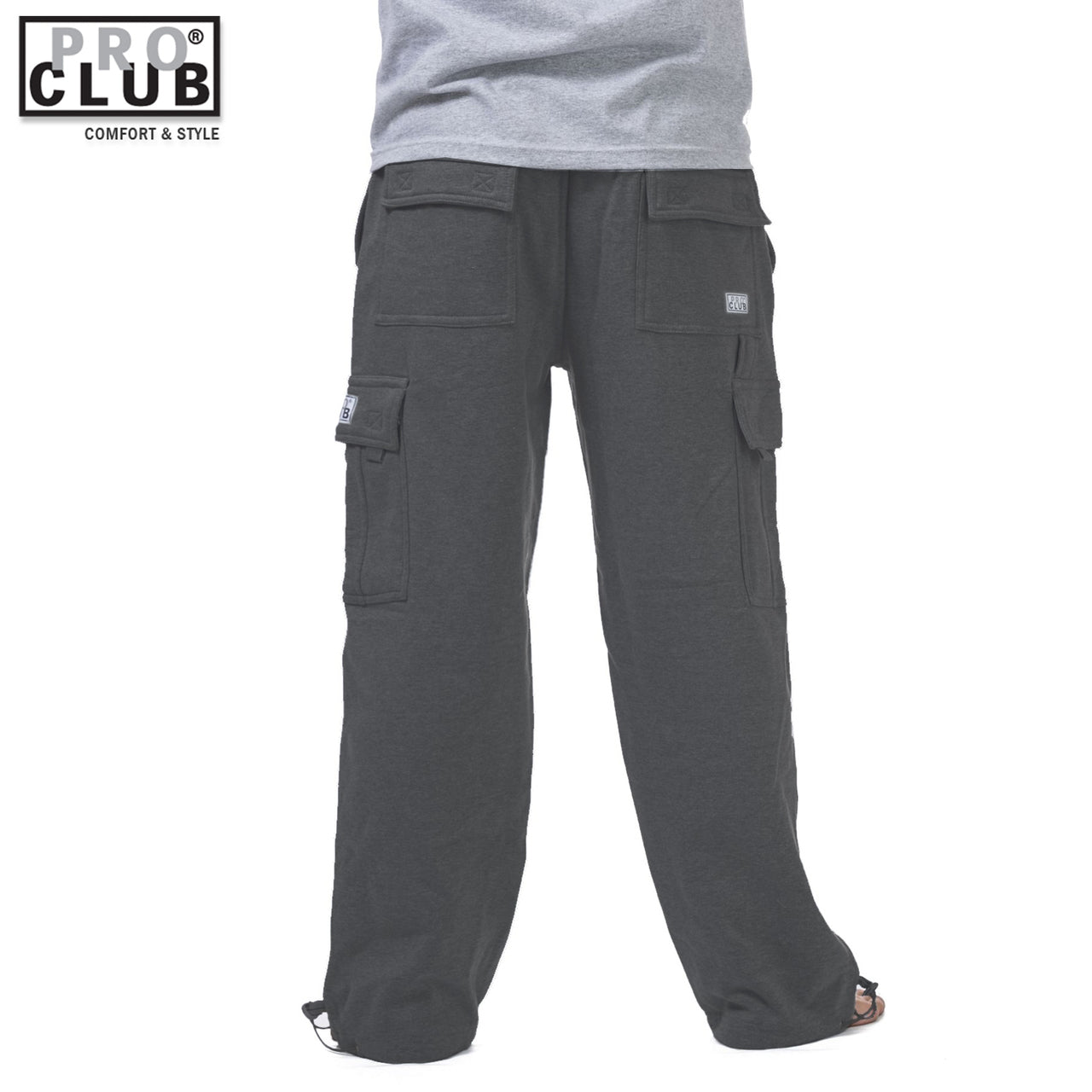 Pro Club - Pantalones de chándal cargo de forro polar pesado para hombre, color carbón (gris oscuro)