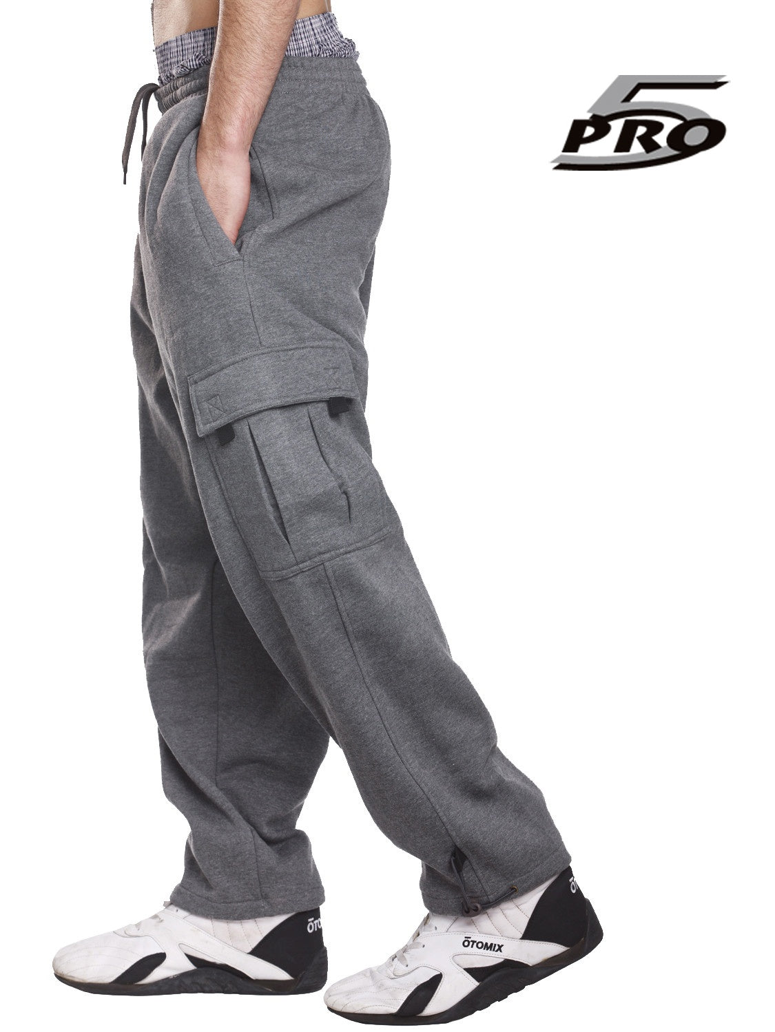 PRO 5 Men's Heavy Weight Fleece Cargo Pants Gym Work Pants Dark Grey