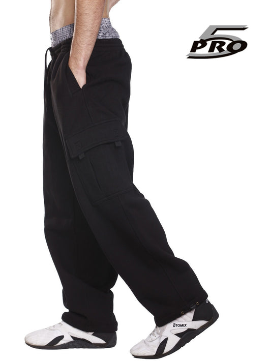 PRO 5 - Pantalones cargo de forro polar pesado para hombre, pantalones de trabajo para gimnasio, color negro