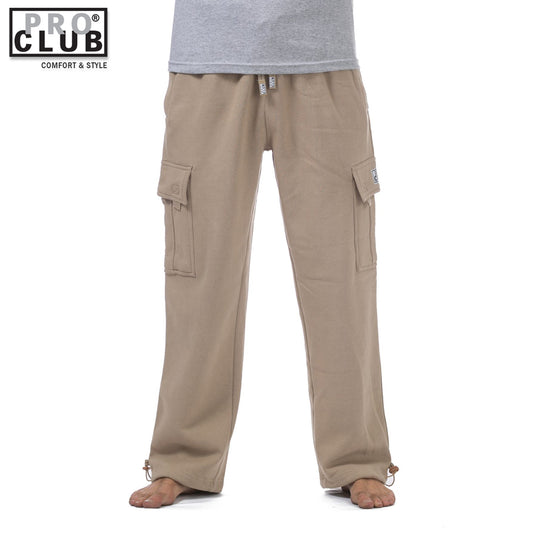 Pro Club - Pantalones de chándal cargo de forro polar pesado para hombre, color caqui