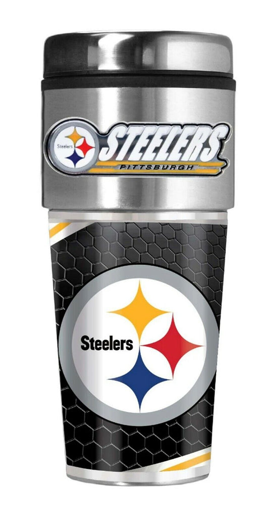 Pittsburgh Steelers Vaso de viaje metálico de acero inoxidable de 16 oz