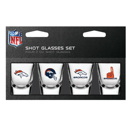 Denver Broncos Shot Glasses Set Four 2oz